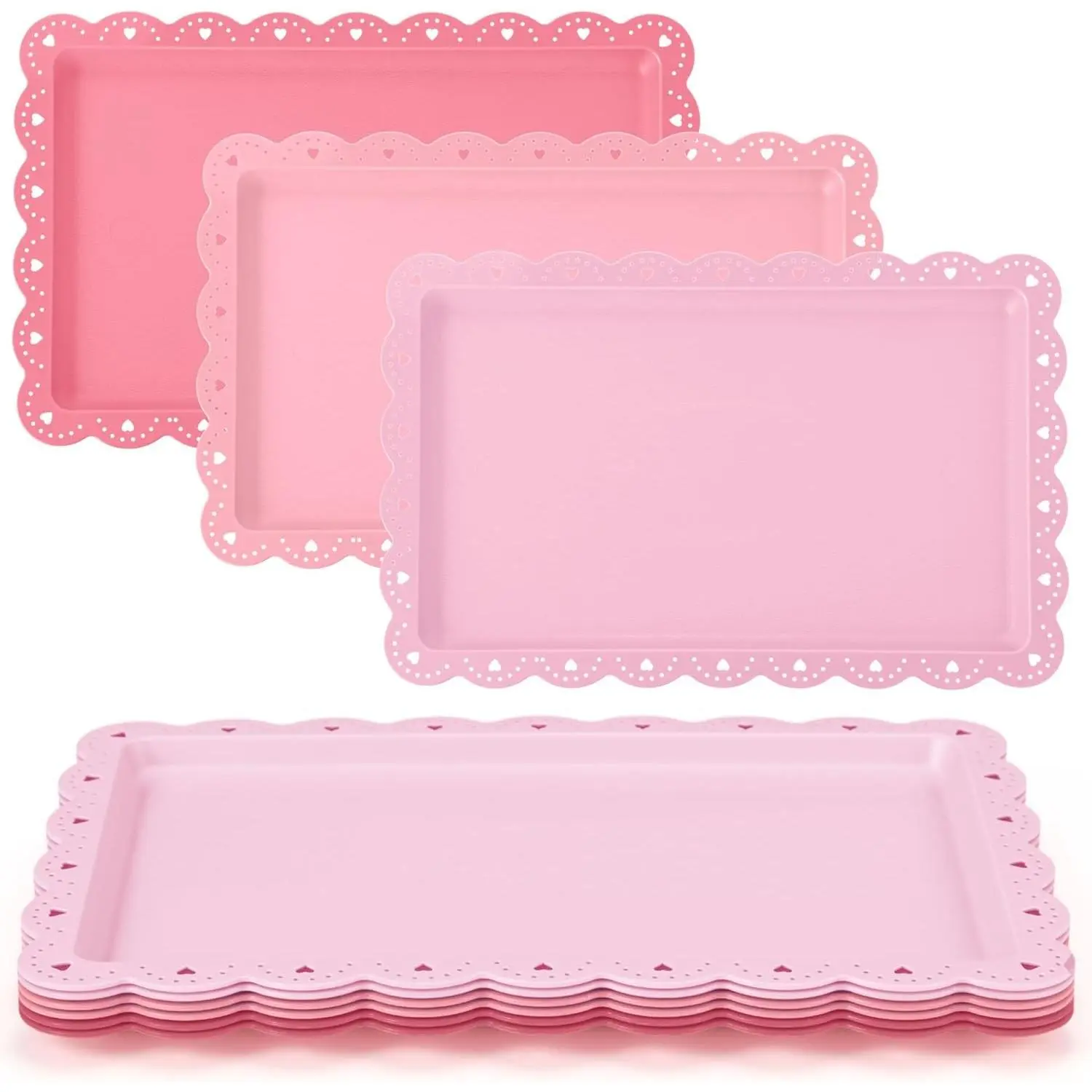 6 Pcs Pink Serving Trays Plastic Platters Dessert Cupcake Holder Party Supplies 14.4 x 9.3 Inches Rectangular Cookie Snack Display Tray for Wedding Restaurant