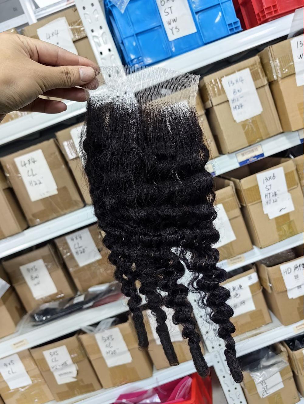 Burmese Curly Lace Closure 5x5 4x4 HD Transparent Lace 100% Virgin Human Hair Burmese Curly with Spiral Ends Lace Closure Free Part 15A Virgin Human Hair Extensions 180% Density Closure Pre Plucked Natural Black Color