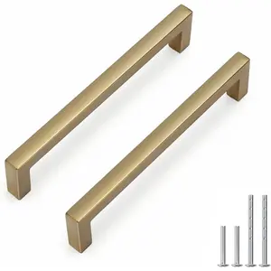 10 Pack 5 Inch Solid Cabinet Handles Champagne Bronze Cabinet Pulls Kitchen Drawer Handles Slim Square Bar Drawer Pulls Zinc Alloy Champagne Dresser Hardware for Cupboard Bedroom