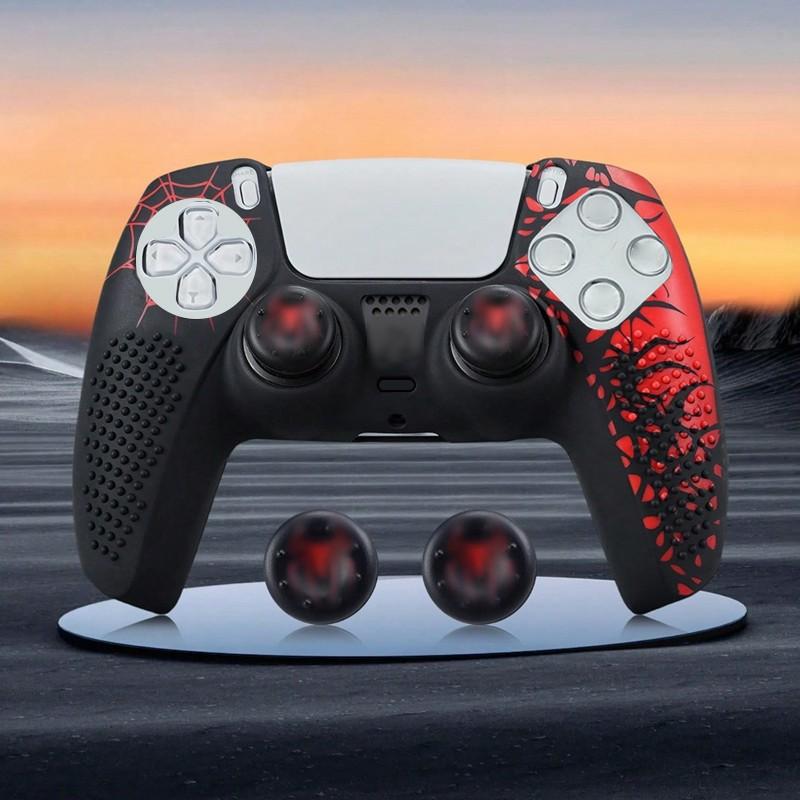 Ps5 Controller Protective Case, Anti-Drop Design, Spider Full Set with Two Joystick Caps + Stickers, Durable Ps5 Accessory