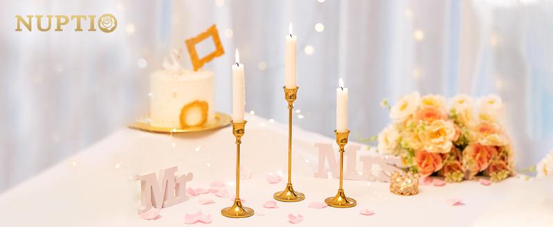 Candlestick Holders Set of 6 Vintage Modern Brass Gold Candlestick Holders for Table Mantel, Home Decor Gift, Modern Home Goods Bedroom Ornaments