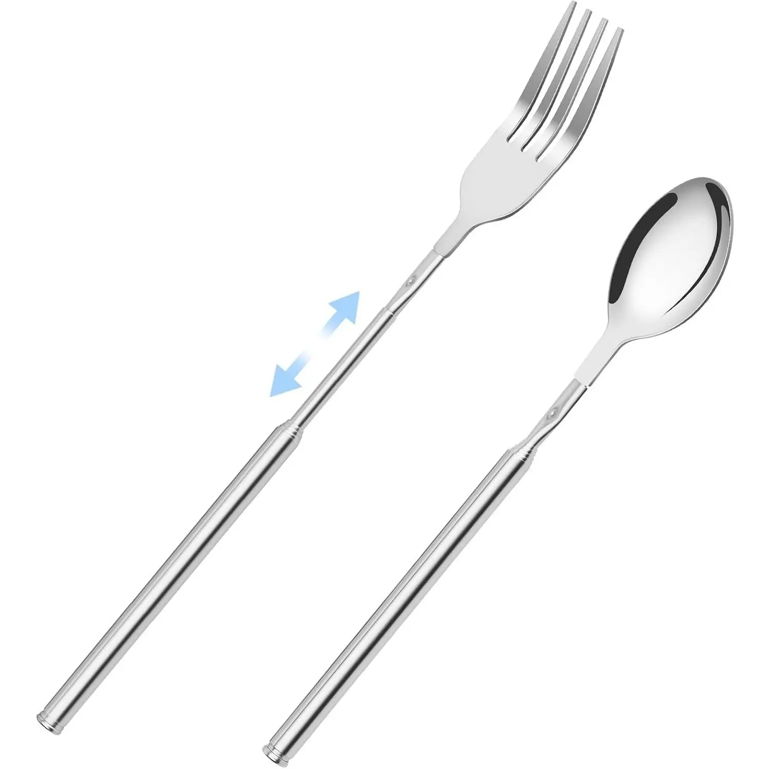 2 PCS Extendable Fork Spoon Set, Telescopic Stainless Steel Fork Spoon, Extendable 25.3 In, Dinner Forks for BBQ Dinner Fruit Dessert, Camping FlatwareGift