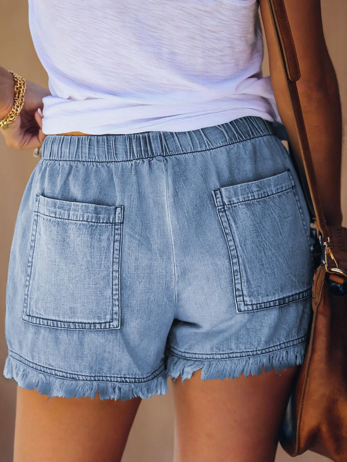 Women's Casual Fashion Adjustable Drawstring Elastic Waist Distressed Denim Shorts with Frayed Hem, Summer Comfort Fit Jean Shorts,Perfect for Everyday Daily Wear and Leisure Activities, Fringe Women's Casual Fashion Adjustable Drawstring Elastic Waist Distressed Denim Shorts with Frayed Hem, Summer Comfort Fit Jean Shorts,Perfect for Everyday Daily Wear and Leisure Activities, Fringe