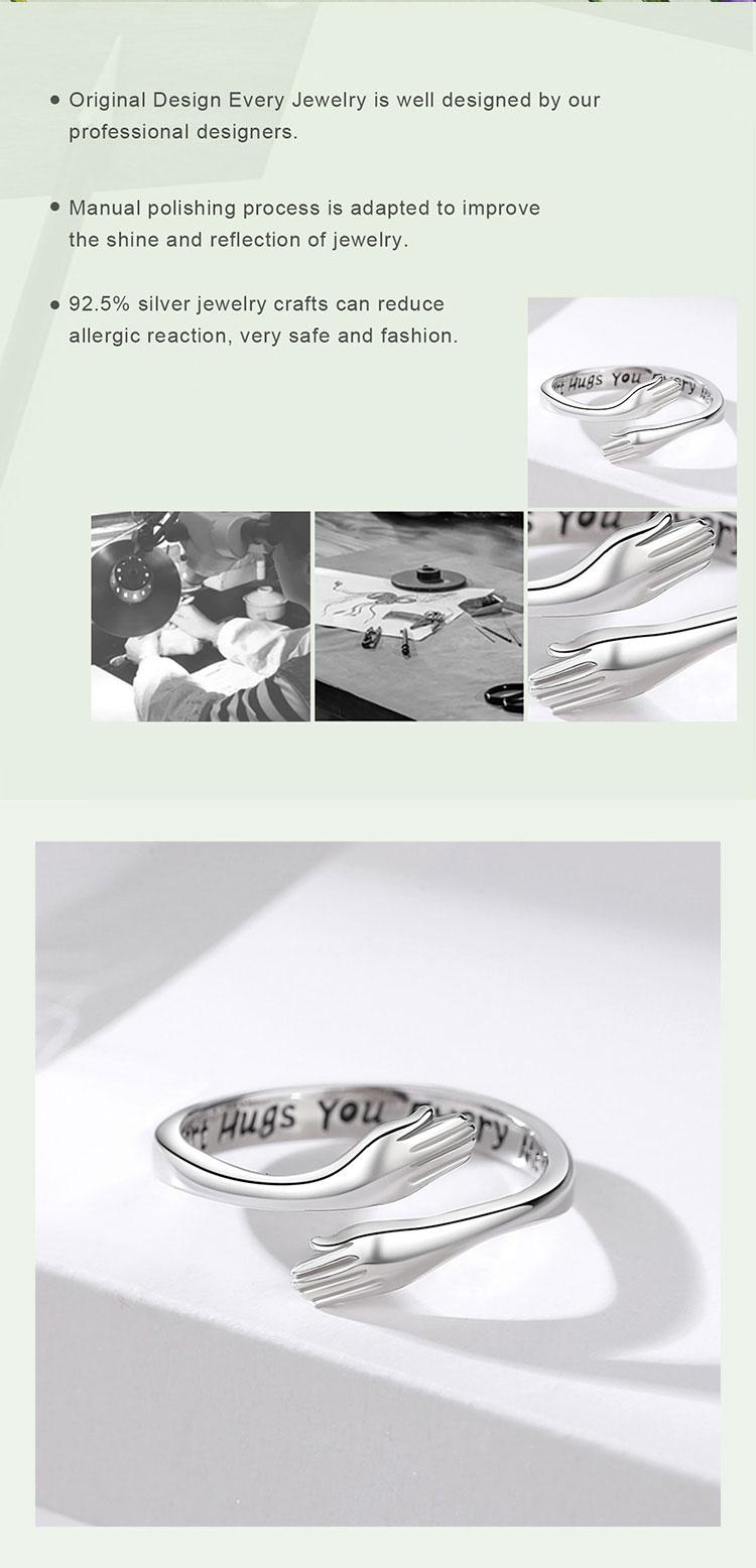 S925 Sterling Silver Adjustable Hug Ring for Women, "My Heart Hugs You" Engraved Open Ring, Dainty Stackable Minimalist Jewelry Gift for Her