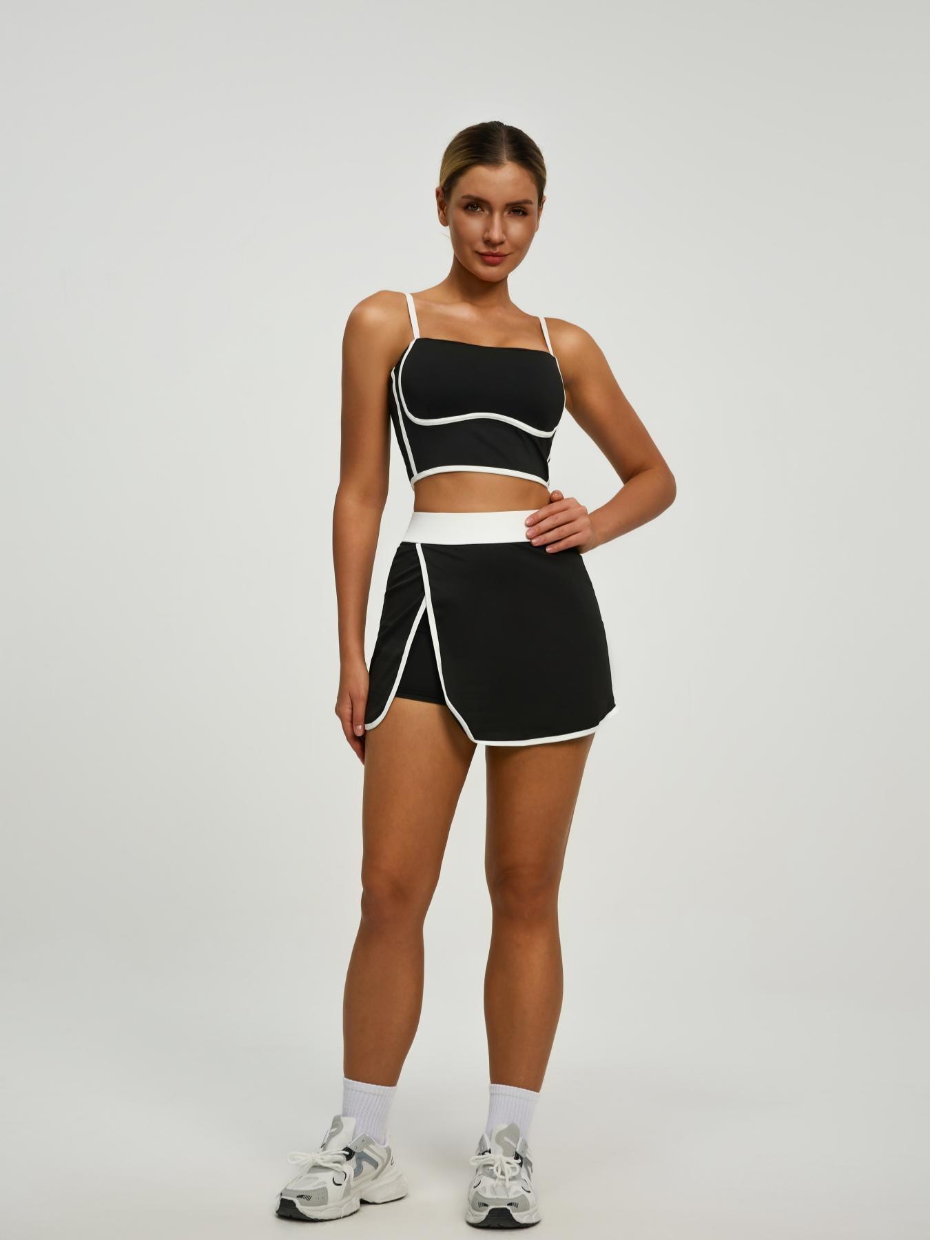 Women's Tennis Set with Built-In Bra Pad Short Top & Sports Skirt with Pockets, Contrast Binding Design Sportswear, Workout Set, Workout Running Outfits