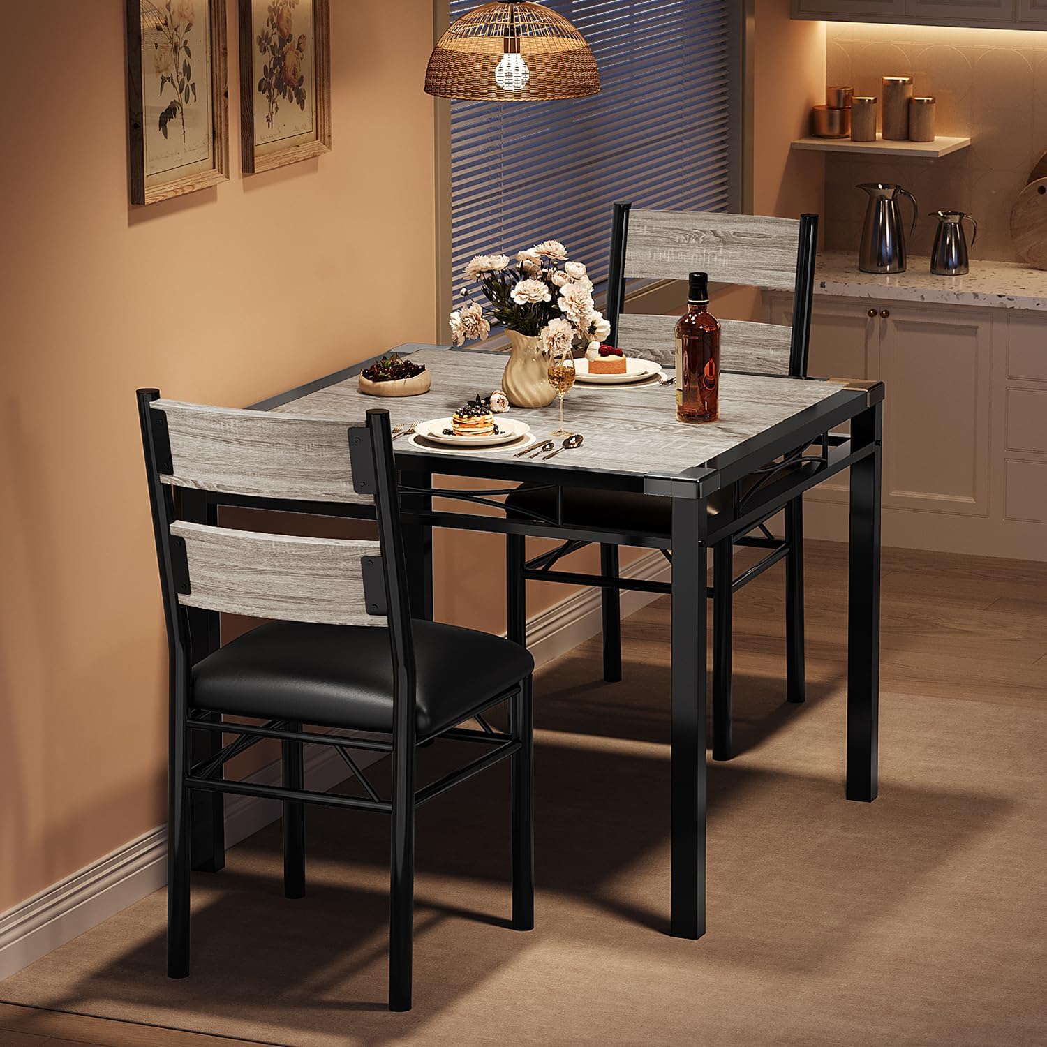 Dining Table Set for 2/4, Dining Table with 2/4 Upholstered Chairs, Bistro Table and Chairs Set of 2/4 with Corner Protector for, Kitchen, Apartment