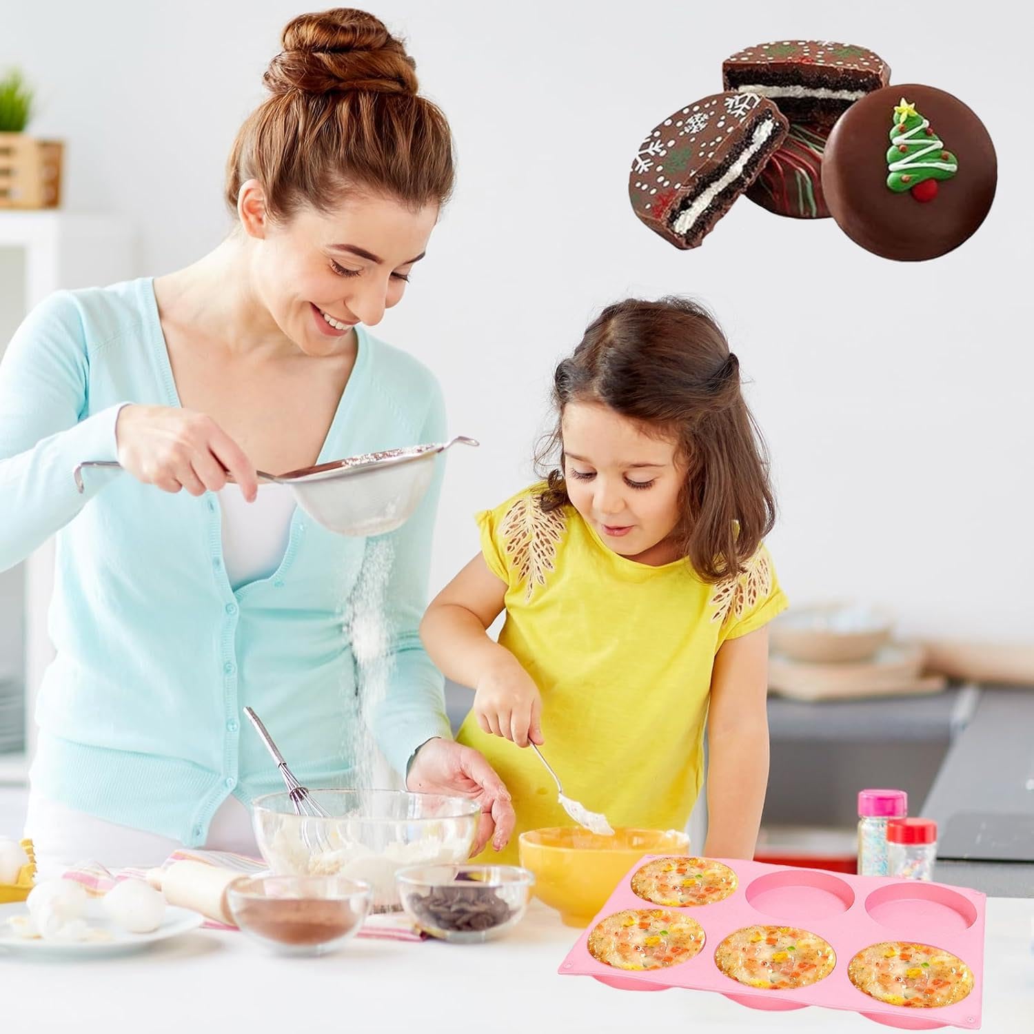3 count Muffin Top Pan,Round for Baking,Non-Stick  Baking Mold for Cupcakes,6-Cavity  Egg Molds for Breakfast Sandwiches,Pudding,