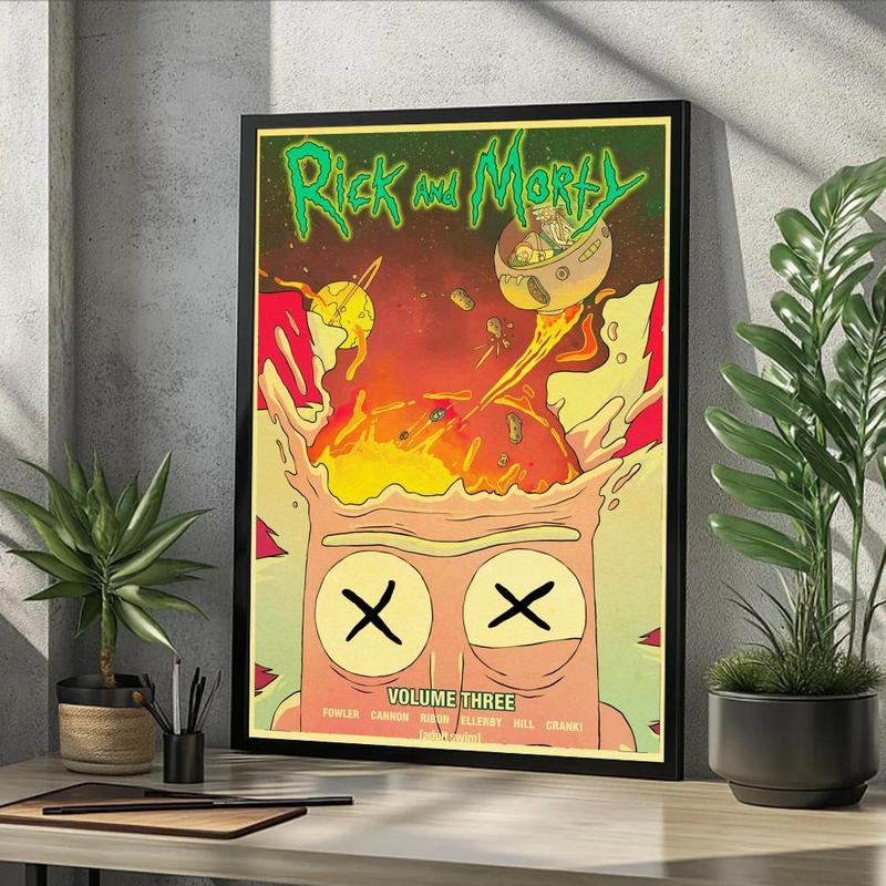 Vintage Cartoon Anime R-Rick And M-Morty Painting Calligraphy Fashion Canvas Wall Art Poster, Modern Aesthetic Waterproof Print, Fade-Resistant & Scratch-Proof Texture, Trendy Home Decor for Living Room Bedroom Office, Multiple Sizes