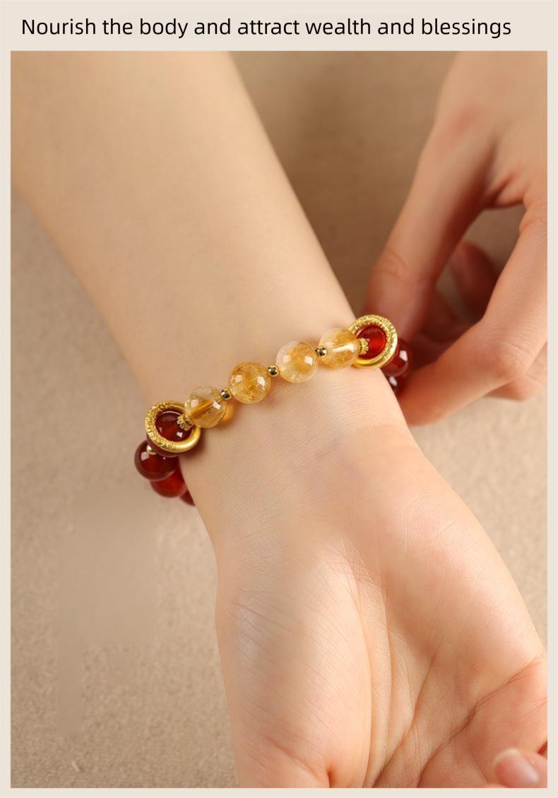 [Fortune Turner] crystal bracelet, red agate yellow citrine tiger eye, unisex, daily wear gift, natural stone gold sand ring, good luck peace success symbol