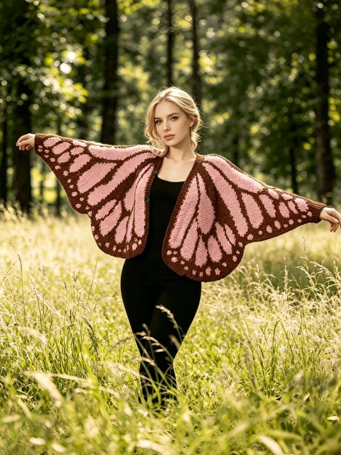 Emperor Butterfly Cape Shawl, Knitted Asymmetrical Open Front Sweater, Hand-Knitted Butterfly Shawl, Decorative Shawl for Women, Fashion Knit Shawl