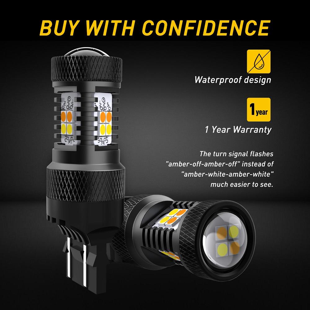 AUXITO White and Amber Dual Color Switchback  7443 7440 3157 3155 3457 4157 1157 2057 LED Bulbs with Projector 3030 Chipsets for Car Tail Brake Light Backup Reverse Turn Signal Lights (Pack of 2)