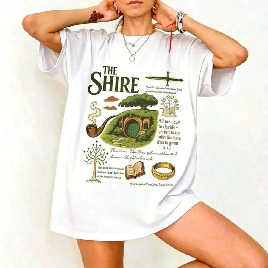 % Cotton Graphic Tees Shire Shirt, Fantasy Book Lover Shirt Rings Second Breakfast Rivendell Shirt Shirt Book Lover100% Co