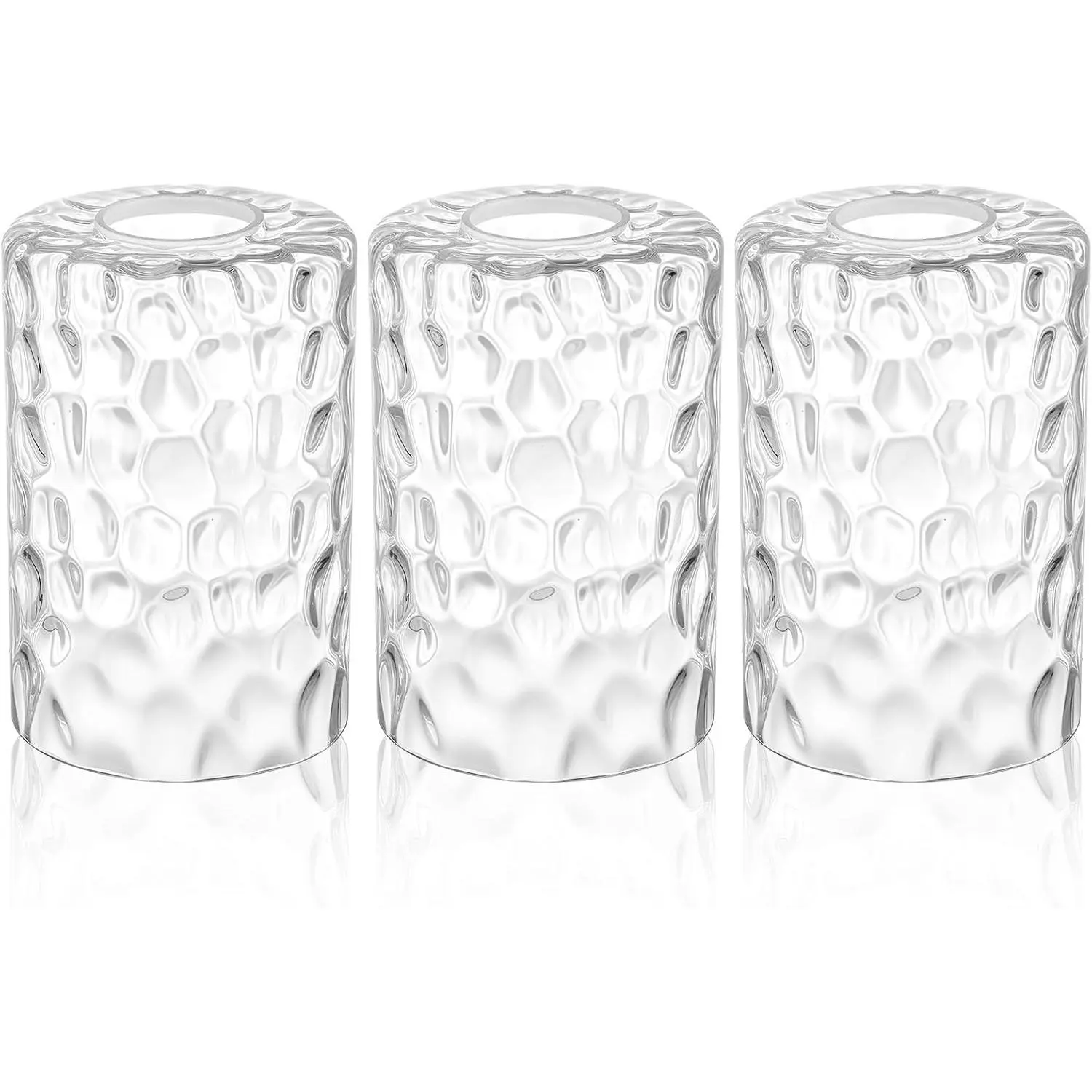 3 Pcs Clear Hammered Glass Shade Replacements for Pendant Light Fixtures Glass Lamp Shade Cover, 1-5/8 Inch Fitter Base, 4"w x 6"h, Replacement Lamp Globe for Chandelier Wall Sconce