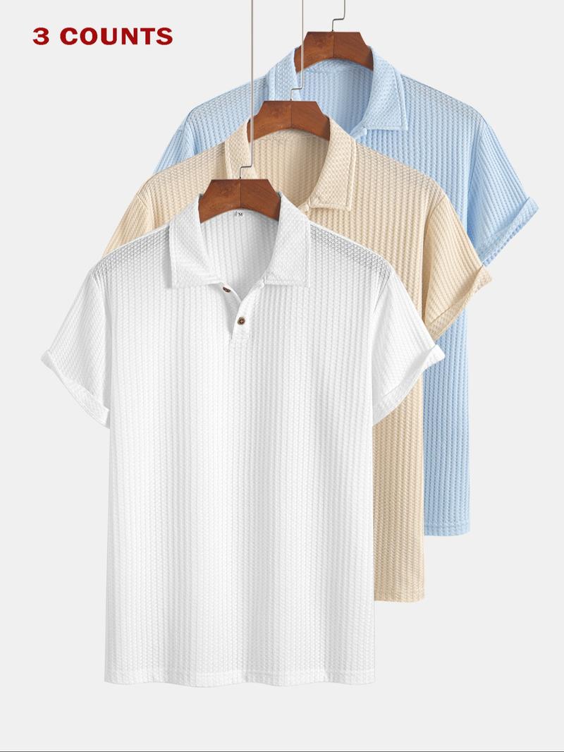 Men's Solid Color Pique Textured Knit Polo Shirt, Regular Fit Casual Short Sleeve Top for Summer, Men's Clothes for Daily Wear, Menswear