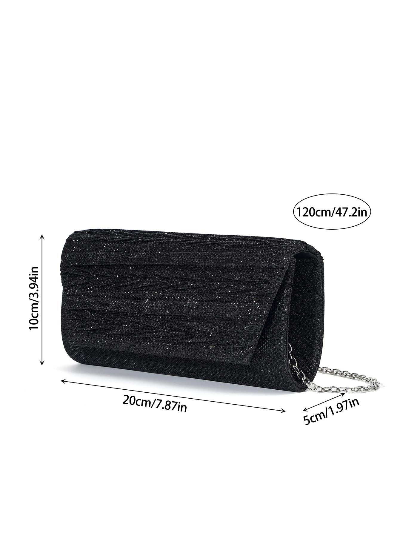 Rhinestone Decor Pleated Clutch Bag, Elegant Handbag for Party and Events, Fashionable Shoulder Crossbody Chain Bag, 1pc