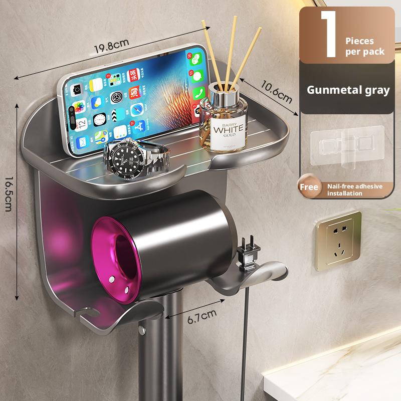 Multifunctional No-Drill Bathroom Hair Dryer Stand, Bear Head Integrated Hair Dryer Rack, Space-Saving Storage Solution for Bathrooms