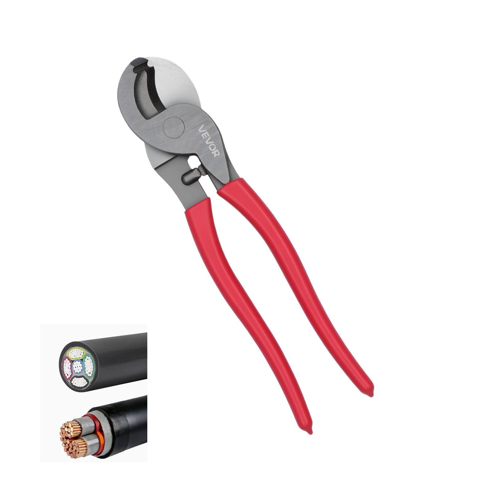 VEVOR High Leverage Cable Cutter, 9-1/4 in Compact Cutting Pliers, Forged Blades, PVC-Coated Handles, Heavy Duty Tool for 4/0 AWG Aluminum, 2/0 AWG Soft Copper, 100-Pair 24AWG Comm Cables, Pvc Handles