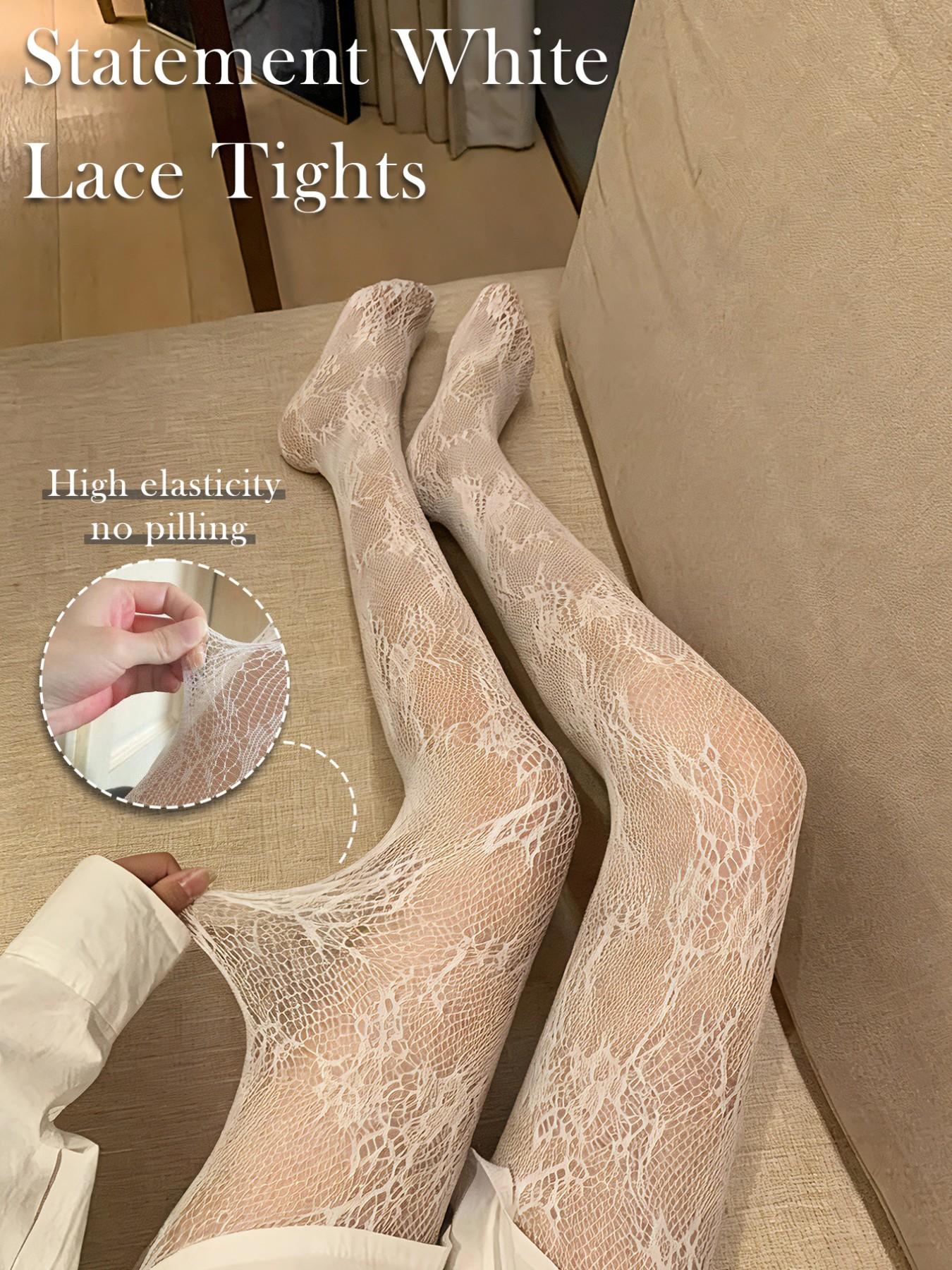 Lace Vine Fishnet Pantyhose, Vintage Sheer Stocking, Y2K High Elasticity, Sweet Cool Girl Style, All Seasons Fitted Geometric Pattern