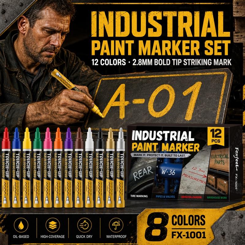 8/12 Colors Industrial Paint Markers, Thick Chisel Tip Permanent Paint Pens, Smooth Ink Flow Waterproof Markers for Metal, Steel, Concrete, Plastic, Wood, Construction Site, Warehouse and Workshop