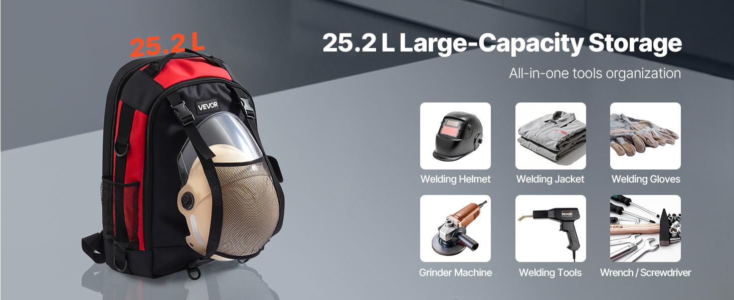 Welding Backpack, 25.2L Welder Backpack for Tools and Helmet, 1680D High-Density Polyester Extreme Gear Pack with Helmet Bag, Multi-Purpose Gear Storage Bag for Welding, Outdoor Camping, Hiking