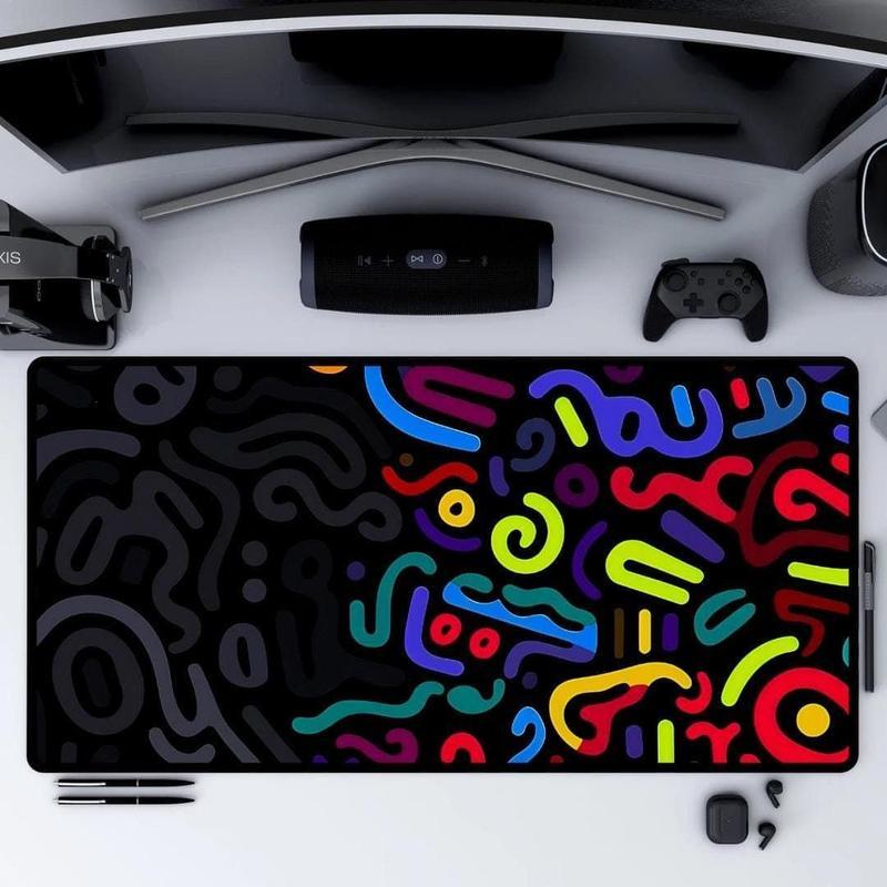 Abstract Neon Mouse Pad Geometric Colorful Desk Mat XL Retro Vaporwave Desk Decor Gamer Mousepad RGB Style Modern Art Office Gift