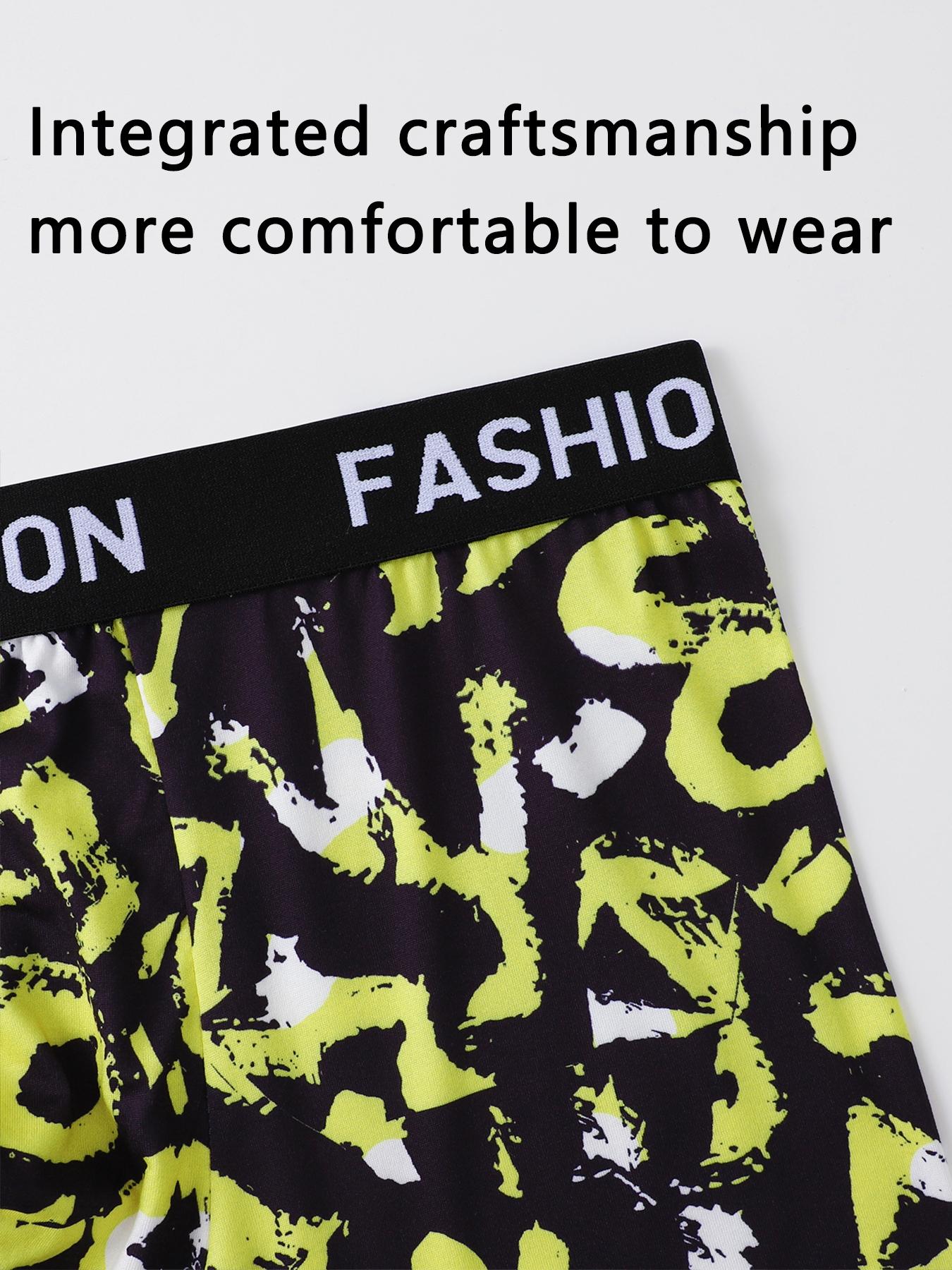 4-piece men's trendy printed boxer briefs, comfortable and breathable, with stylish color-blocked waistband
