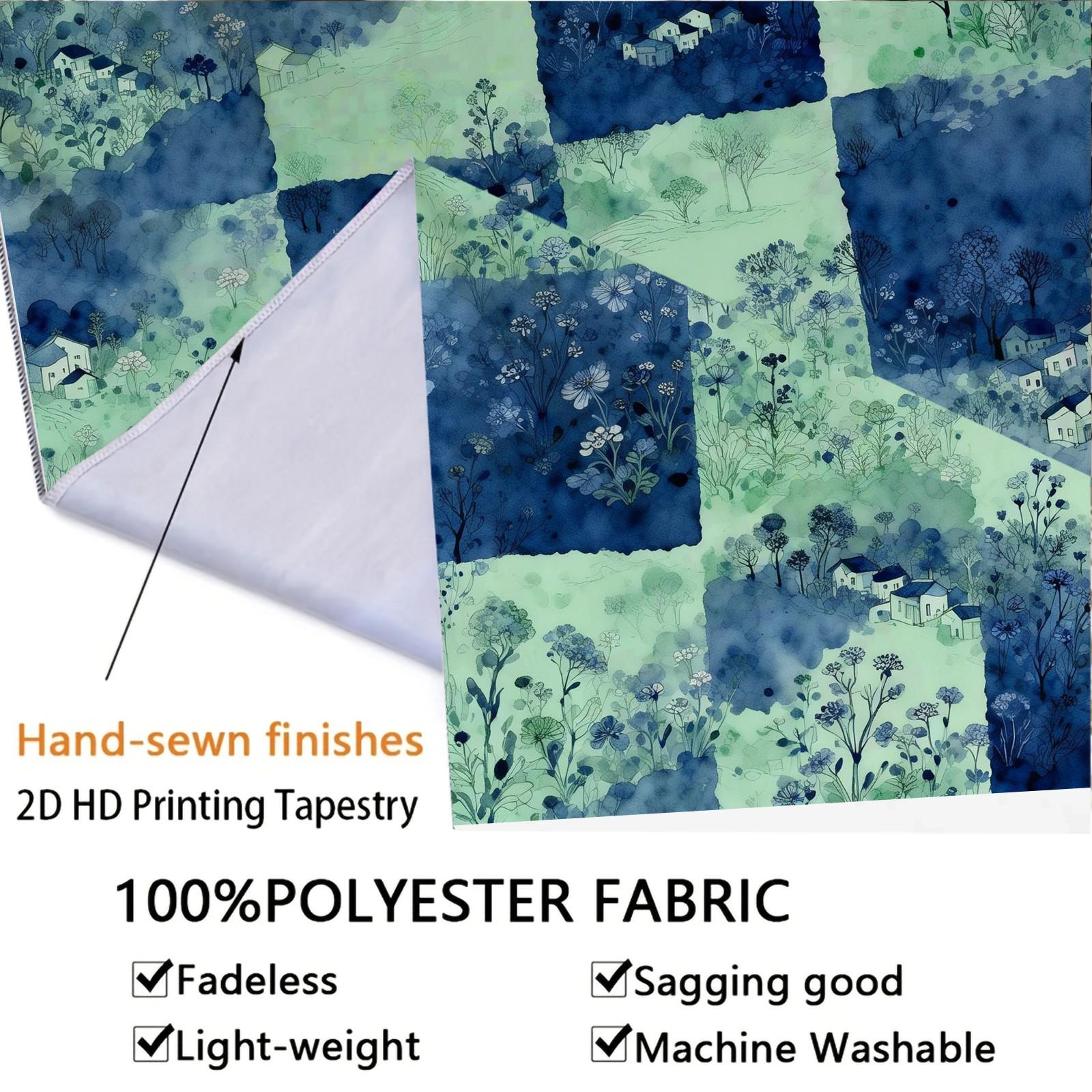 1 Piece Watercolor Landscape Checkered Tapestry, HD Digital Printed Wall Hanging Tapestries, Lightweight Fadeless Aesthetic Room Decor for Bedroom & Living Room, Easy to Hang, Add Vibrant Color to Your Space