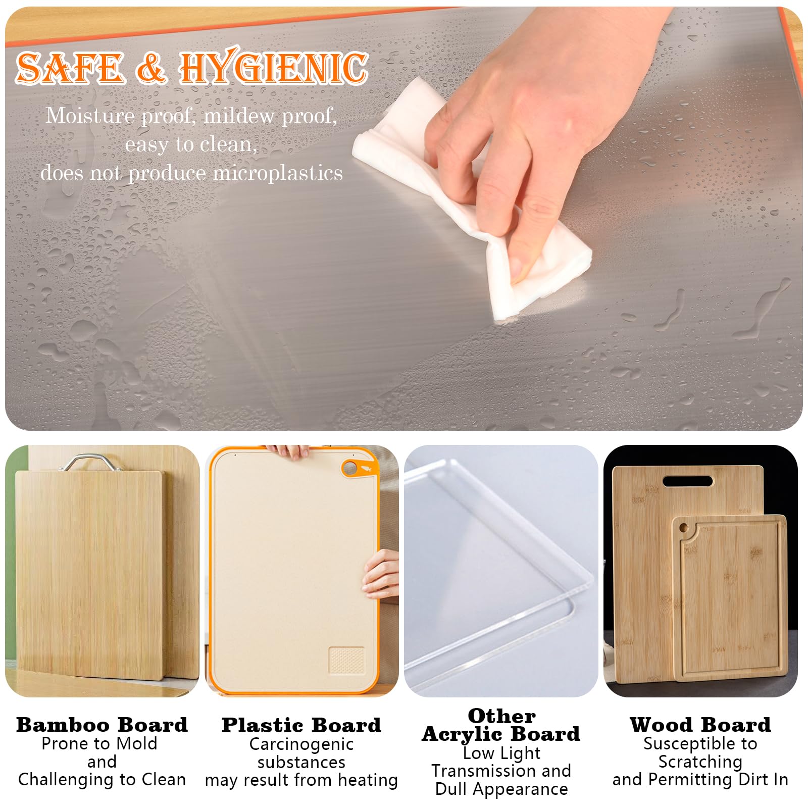 Stainless Steel Cutting Boards for Kitchen,304 Stainless Steel Chopping Boards with Lip and Non-slip silicone pad for Countertop Cutting Meats Fruits,Easy To Clean(40 x 60cm/15.7 x 23.62 in)