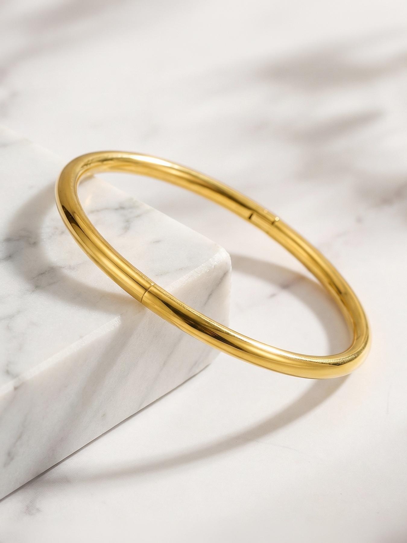 Simple and Ancient Style 18K Gold Plain Ring Smooth Bracelet, Titanium Steel Round Bracelet #Fashionable and Simple Open Bracelet #Jewelry Accessories/Fade-Resistant/Allergy-Free/Couple Style/Festival/Party/Ideal Gift