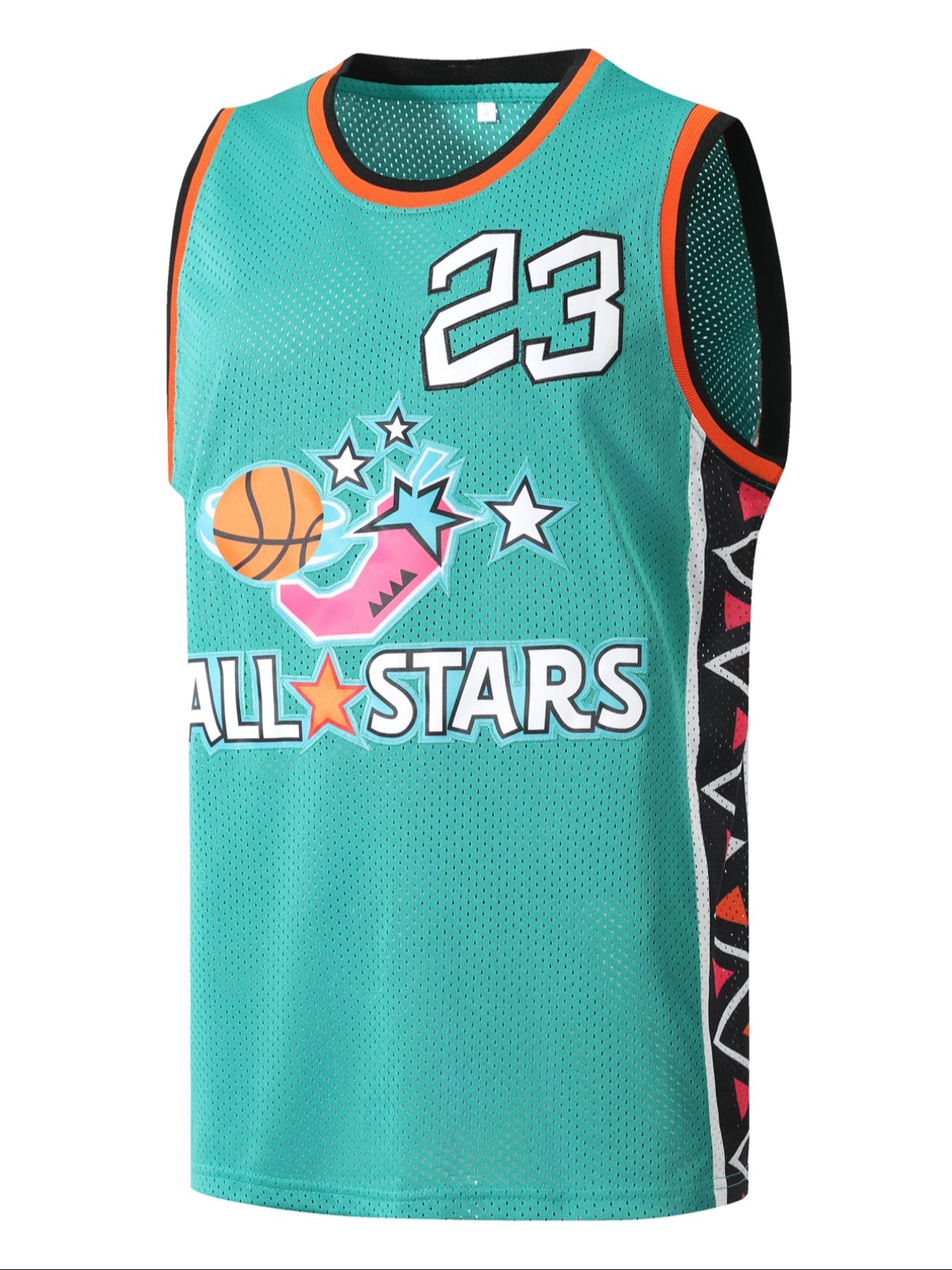 Men's 23 Green Embroidered Vintage Basketball Jersey, Casual Short Sleeve Vest, Fitted H Type Silhouette, Summer Kint Fabric, Long Clothing Length, Sports Jersey