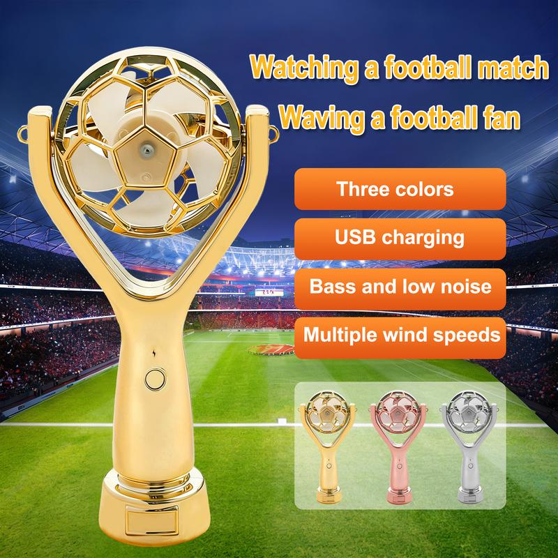 Golden World Cup Soccer Trophy Handheld Fan | Portable Rechargeable Fan for Soccer Fans | TikTok Viral Sports Carnival Fan