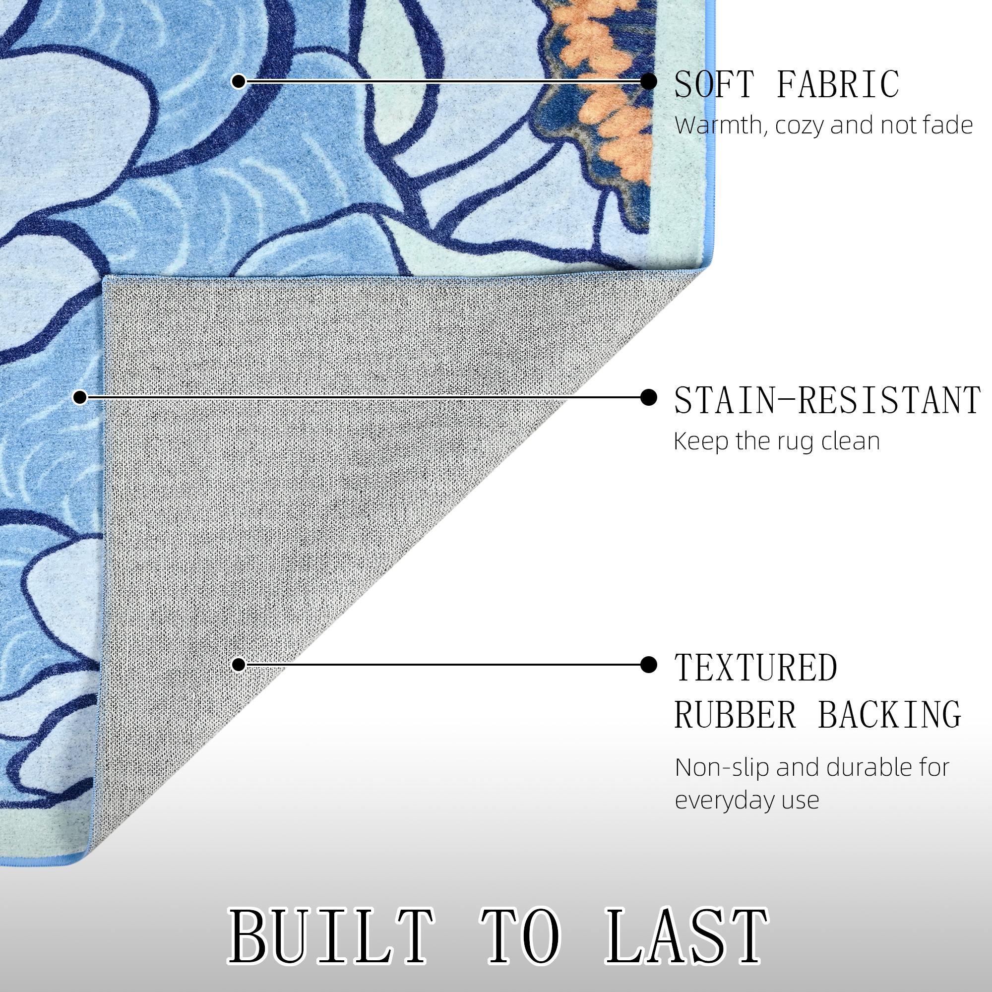 Lochas Floral Washable Living Room Area Rug ,Non-Slip Low-Pile Rugs for Entryway, Throw Small Stain Resistant Kitchen Rugs, Print Carpet for Office, Bedroom, Laundry Room, Nursery, Home Decor