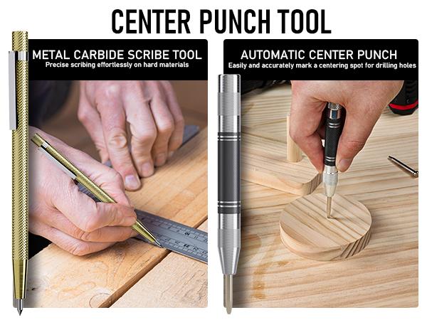 Nicpro 6 Pack Carpenter Pencil Set with Sharpener, Mechanical Carpenter Pencils with 40 Refill, Automatic Center Puncha and Carbide Scribe Tool, Heavy Duty Construction Pencil for Architect - with Case