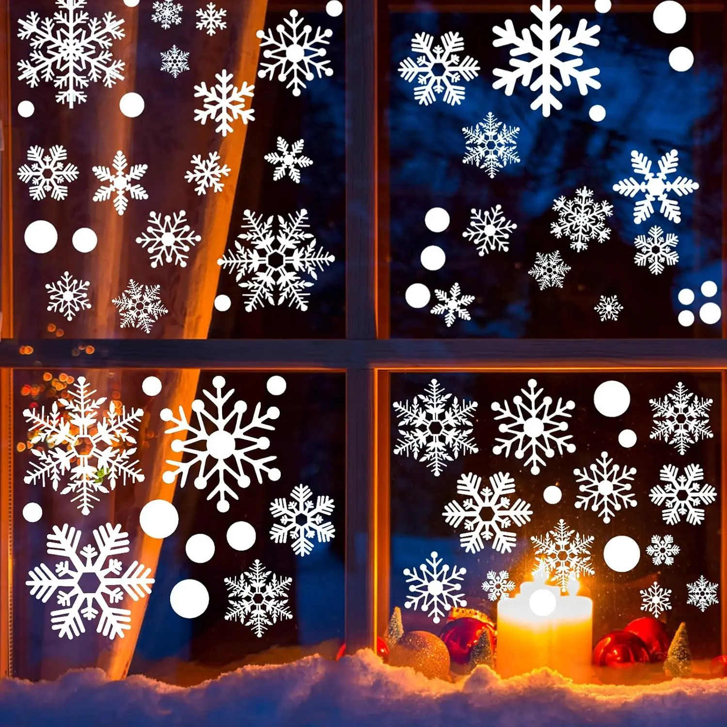 9 Sheets 321 count Snowflake Window Clings Christmas Winter  Decor |  Self-Adhesive Stickers | Winter Wonderland Style | For Glass Windows, Xmas Holiday Indoor Household Decoration