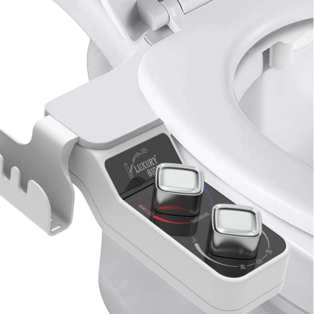 Bidet Attachment for Toilet, Hot and Cold Water, Non-Electric, Self Cleaning, Dual Nozzle, Adjustable Water Pressure, Phone Holder