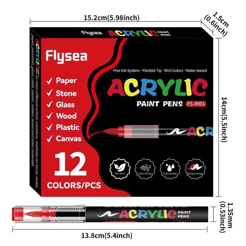 Acrylic Paint Soft Brush Markers Set, Soft Brush Tip, Automatic Ink Control, Paint Markers for Wood, Stone, Canvas, Glass, Fabric, DIY Crafts, Art Marker Pens, DIY Painting Supplies, Artist Supplies