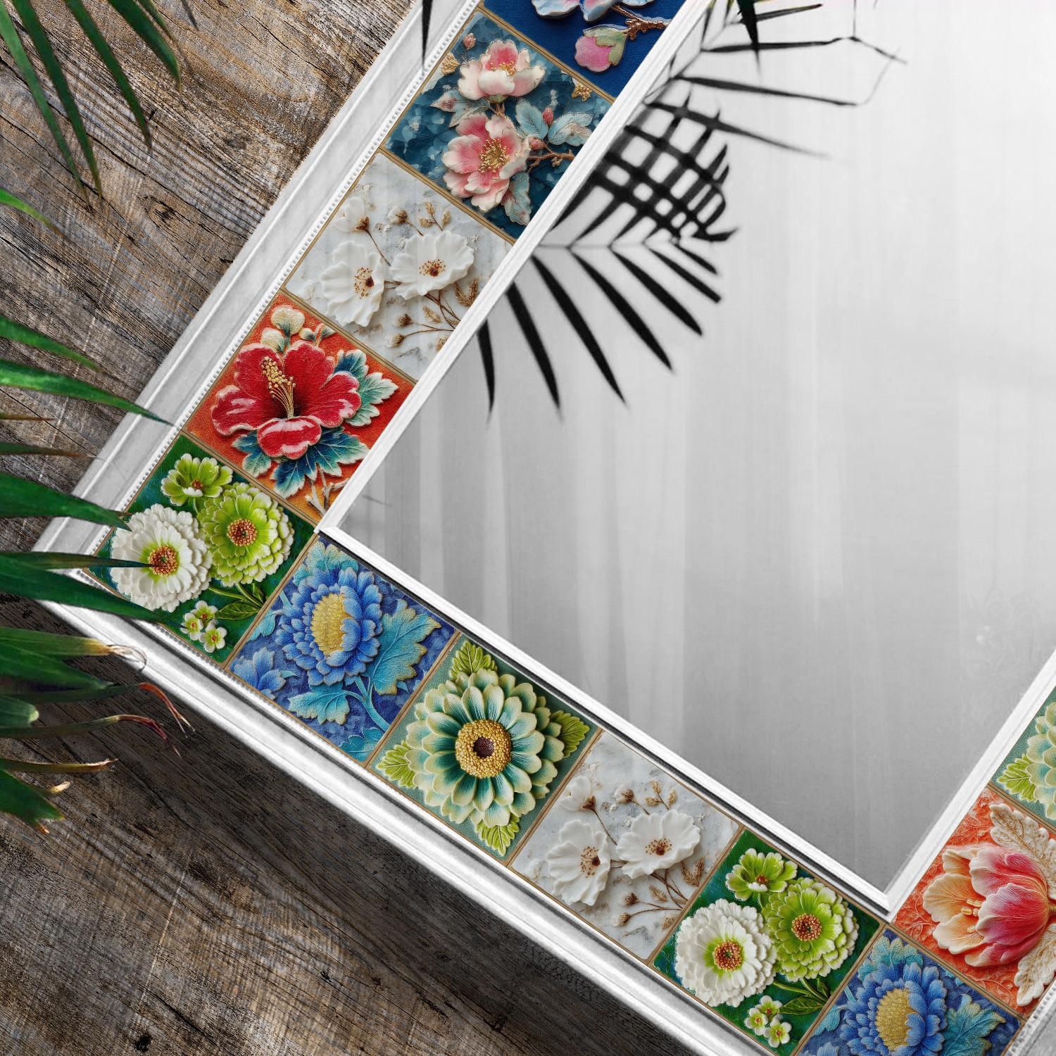 24PCS/Box NHZ 3D Embossed Floral Tile Stickers | Crystal Film Peel & Stick DIY Backsplash | Waterproof Oil-Proof for Kitchen/Bathroom/Furniture/Stairs/Wall Renovation