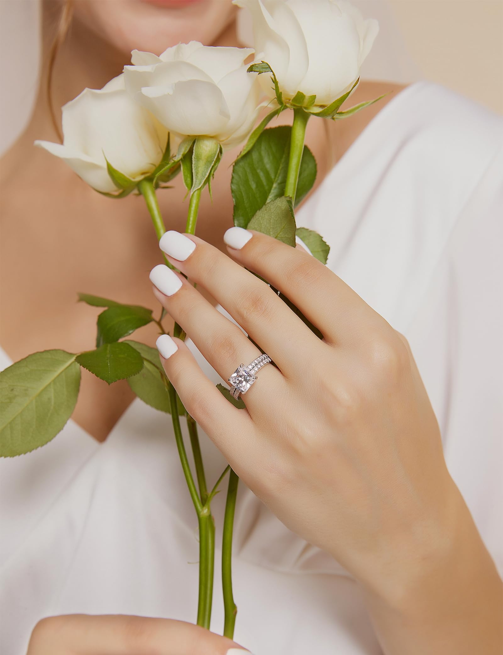 EAMTI 2CT 925 Sterling Silver Bridal Ring Sets Princess Cut CZ Engagement Rings Promise Rings for Her Wedding Bands for Women