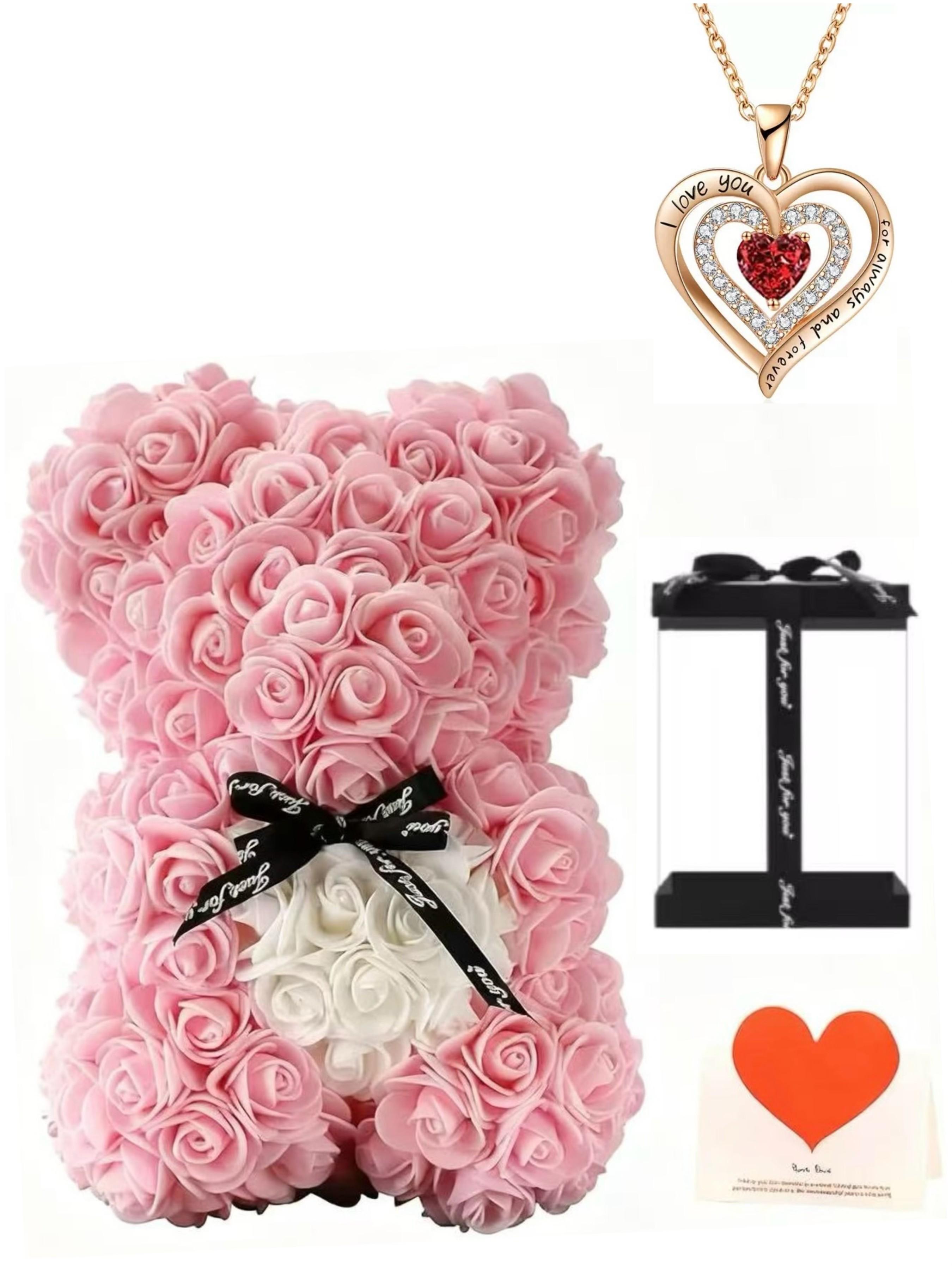 Roses Foam Bear Necklace Gift, Birthday Present, Valentine's Day Gift, Cute Animal Design, Perfect for Special Occasions