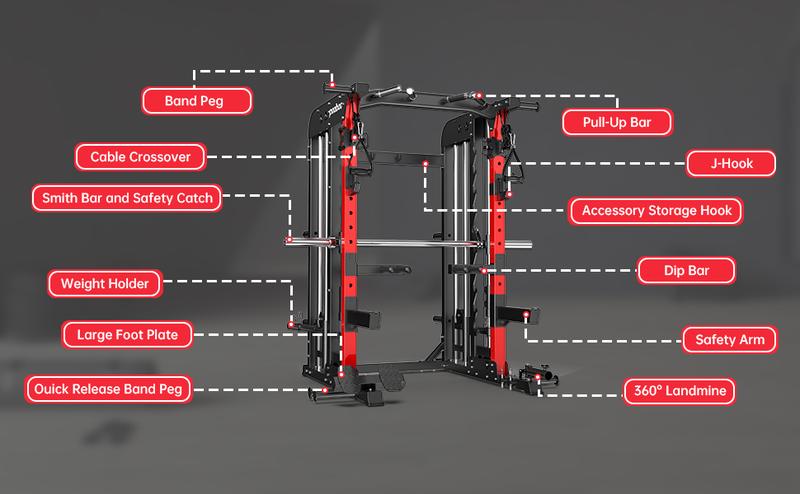 Pooboo Multi-Functional Machine Power Cage, 2000LB Squat Rack, LAT-Pull Down System, Dual Pulley Cable Crossover System, Home Gym Workout Machine with Strength Training Attachments