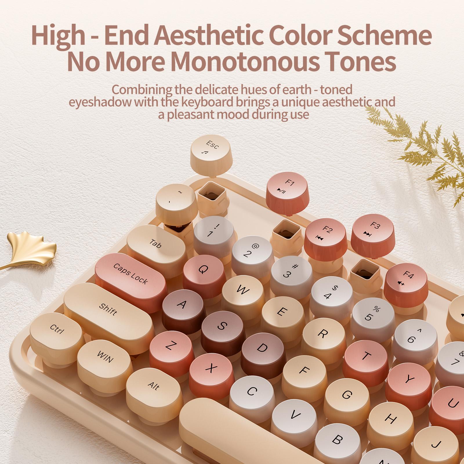 MOFii 1 Set Wireless Keyboard and Mouse Combo, Milk Tea Color Retro Round Keys, 2.4G Plug and Play Office Keyboard Mouse, Compatible with Laptop & Desktop, US Qwerty (Battery Not Included)