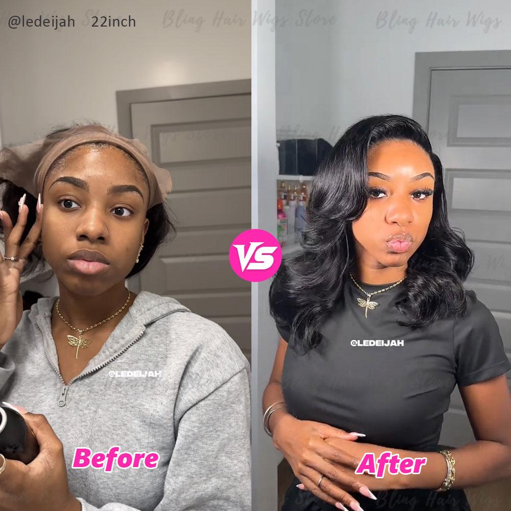 Bling Hair Body Wave 5x5 HD Lace Ready to Go Glueless Wigs Human Hair Easy Wear Pre Plucked Pre Cut Pre Bleached 6x4 Lace Closure Wigs 180% Density Long Wavy for Black Women Natural Color with Baby Hair For Black Women