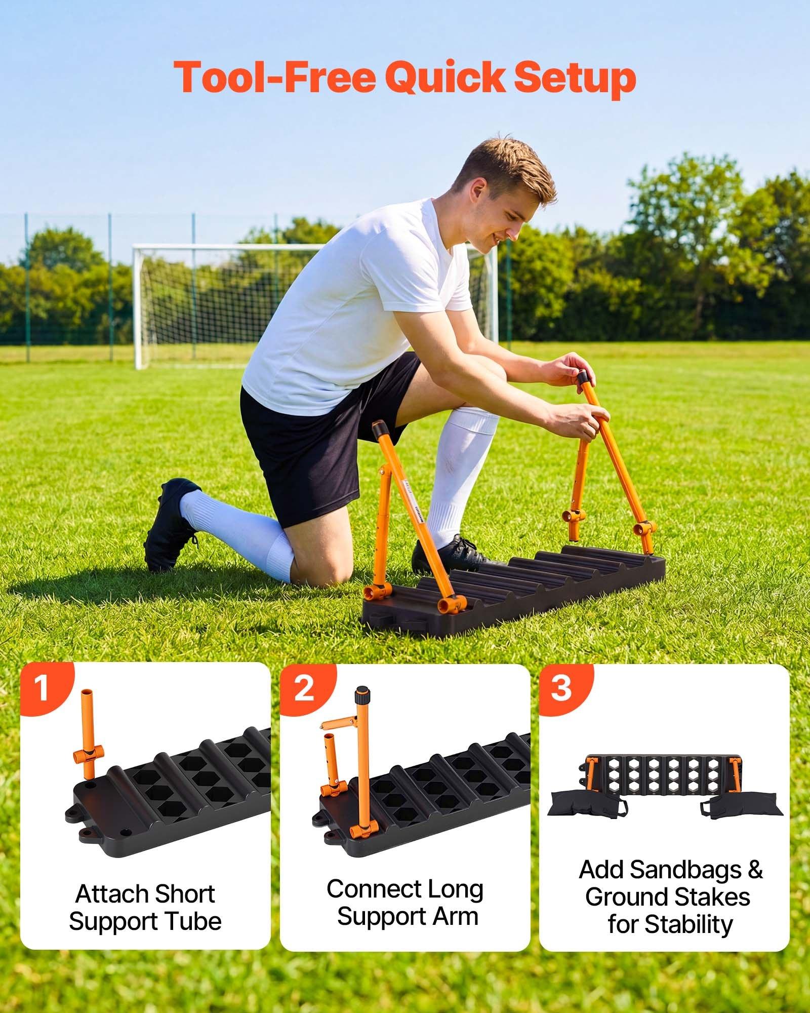 VEVOR Soccer Rebounder Board, 37.4 x 9.8 in Portable Soccer Rebound Wall, Dual Surface Sports Kick Back Trainer, 3 Adjustable Angles, Easy Setup Ball Practice Equipment for Passing & Reaction Skills