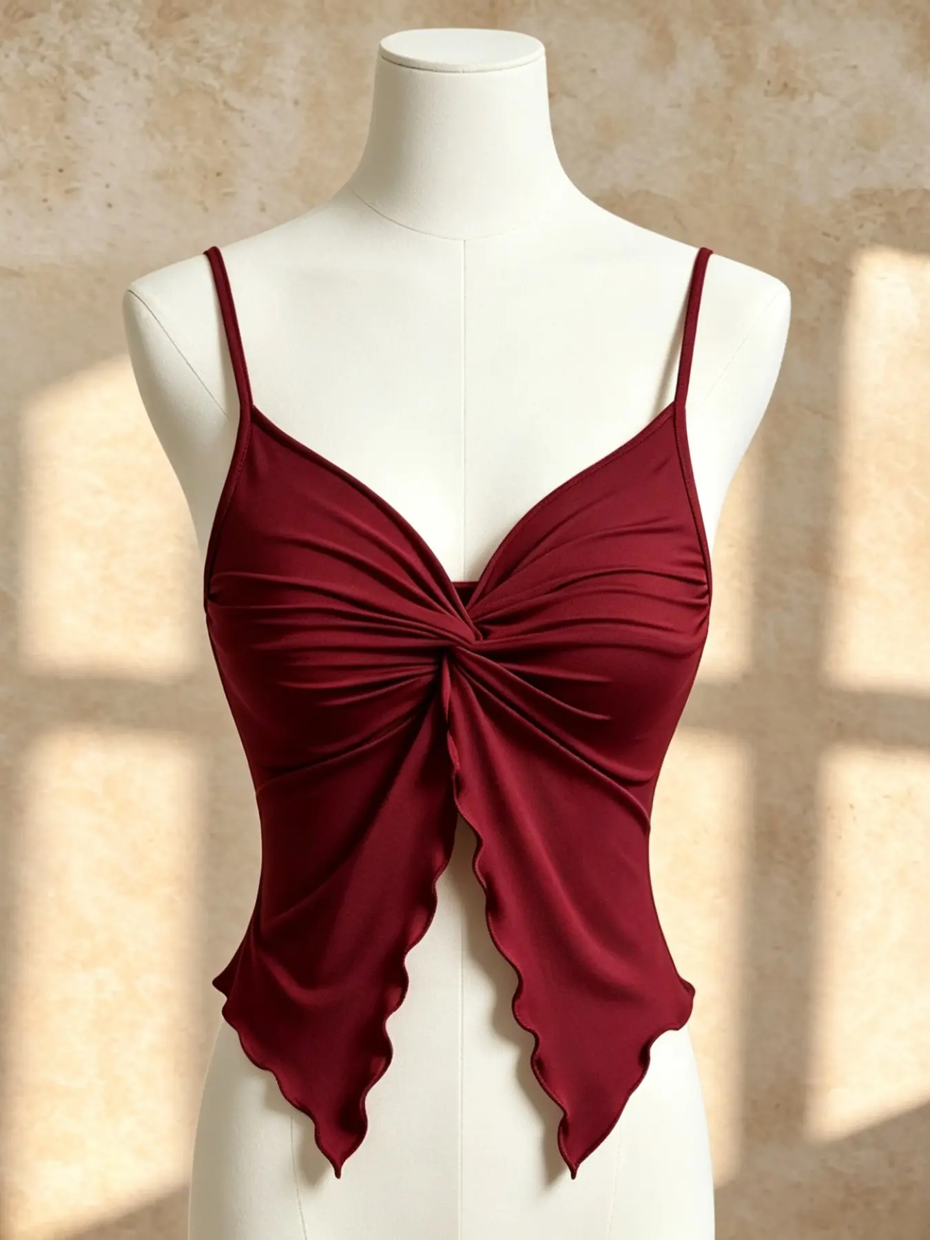 Women's Solid Color Twist Front Sleeveless Cami Top, Casual Feminine Elegant Adjustable Strap V Neck Top for Summer, Women's Clothing for Daily Wear