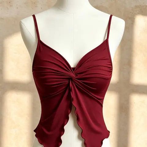 Women's Solid Color Twist Front Sleeveless Cami Top Casual Feminine Adjustable Strap V Neck Top for Summer, Women's Clothing for Daily Wear, Casual Camisole