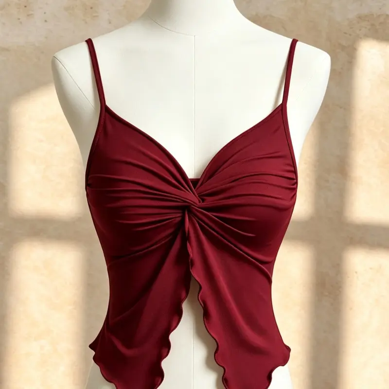 Women's Solid Color Twist Front Sleeveless Cami Top Casual Feminine Adjustable Strap V Neck Top for Summer, Women's Clothing for Daily Wear, Casual Camisole