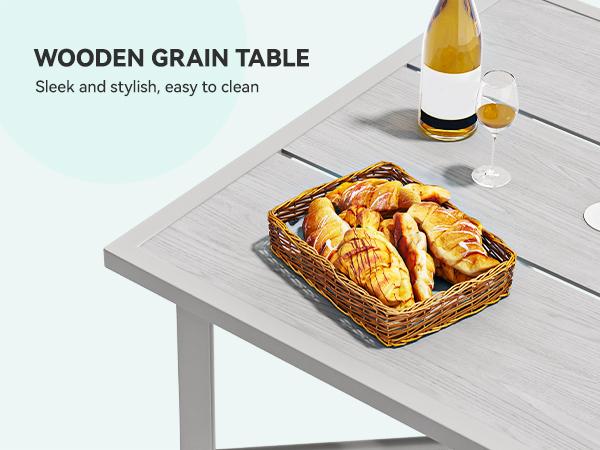 Yitahome 59" Rectangular Outdoor Patio Dining Table for 6-Person, Outdoor Patio Dining Table with 2" Umbrella Hole and Sturdy Iron Frame Perfect for Lawn Backyard Garden