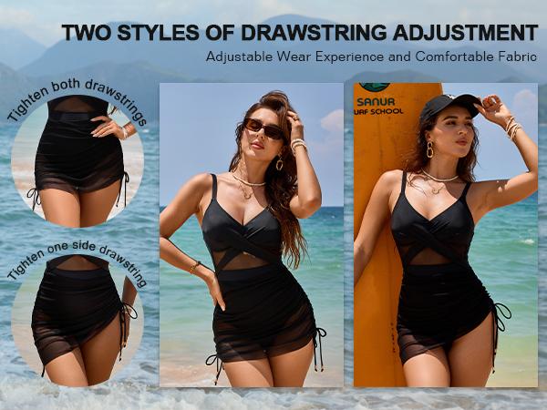 Blooming Jelly Twist Front One Piece Swimsuit Womens Modest Tummy Control Swim Dress
