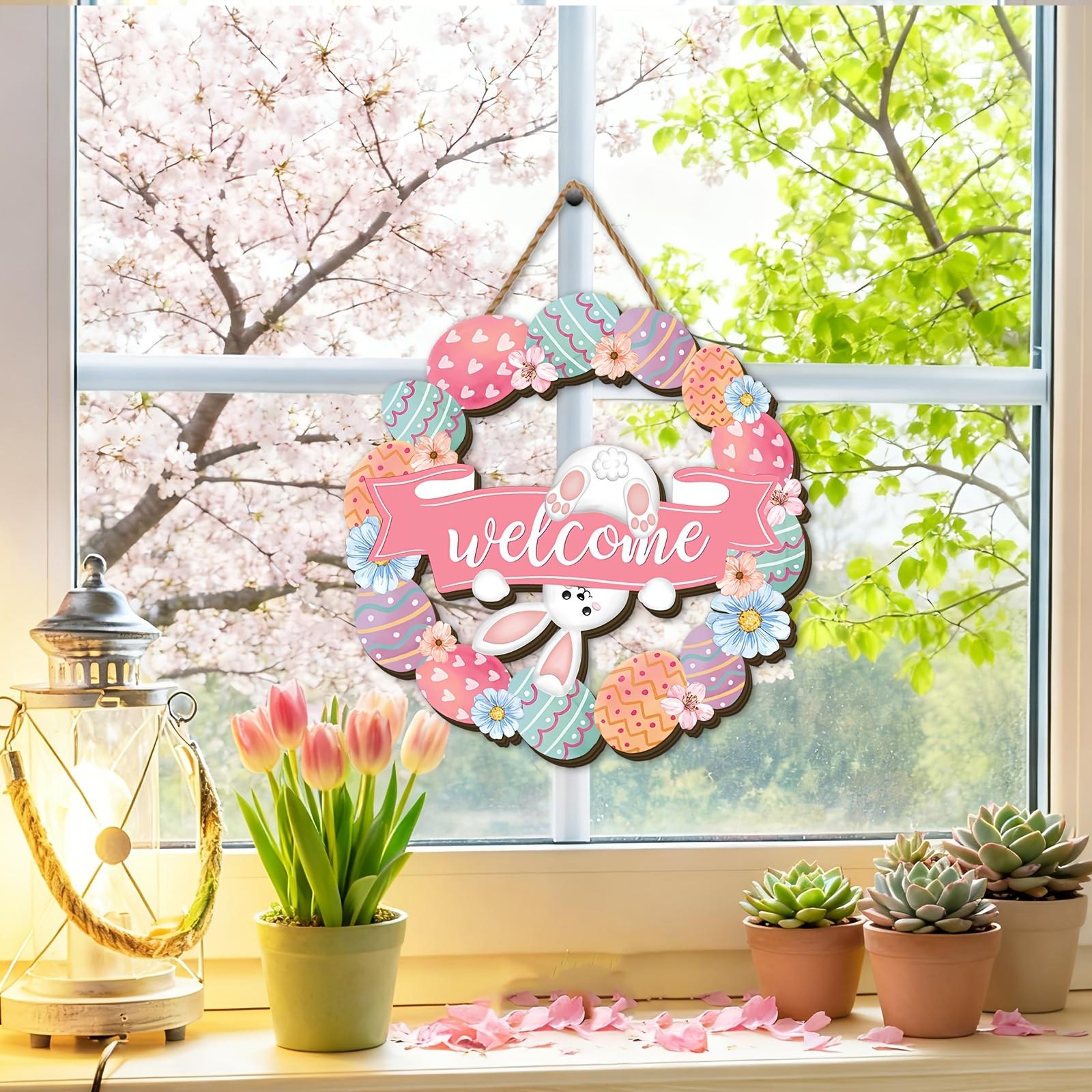 2D Flat Design — 1-Piece Easter Wooden Wreath, Easter Egg Garland, Easter Party Decoration, Easter Bunny Accent, Outdoor Yard Decor — The Perfect Easter Gift. Suitable for various festive occasions.