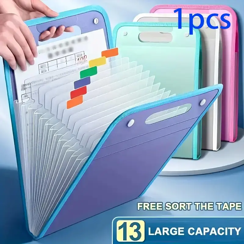 A4 File Folder with Handle, Waterproof 13 Pocket Expanding Accordion File Organizer for Students, Business and Travel Use